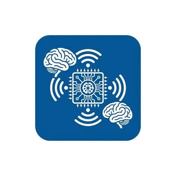Brain computer interface network system blue icon for neural implant techno.. Stock Illustration