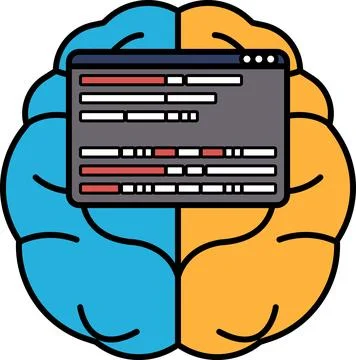 A brain with a computer screen on it Stock Illustration