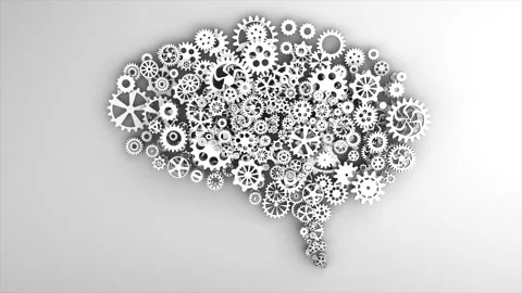 Brain concept of cogs and gears spinning animation. Human artificial Stock Footage 146548336