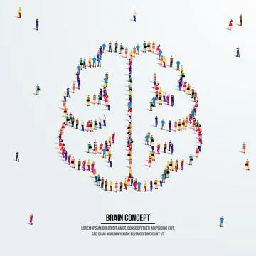 Brain concept. A large group of people form to create a shape brain. Illustrazione stock