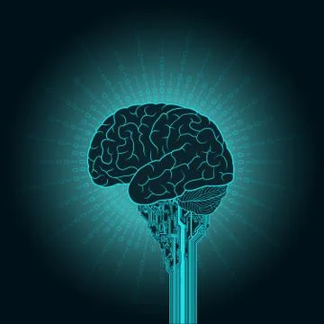 The brain is connected to the electronic device and a cloud service Stock Illustration
