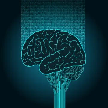 The brain is connected to the electronic device and a cloud service Stock Illustration
