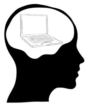 Brain connected to a laptop computer - isolated over a white background Illustrazione stock