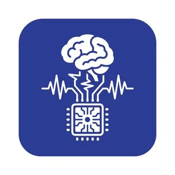 Brain connected to a microchip with electric signals, representing artifici.. Stock Illustration