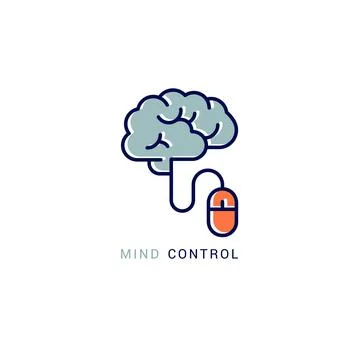 Brain control. Brain with a mouse. Vector color icon of brain control. Stock Illustration