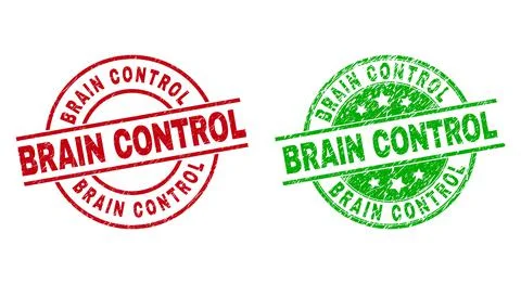 BRAIN CONTROL Round Watermarks with Grunge Surface Stock Illustration