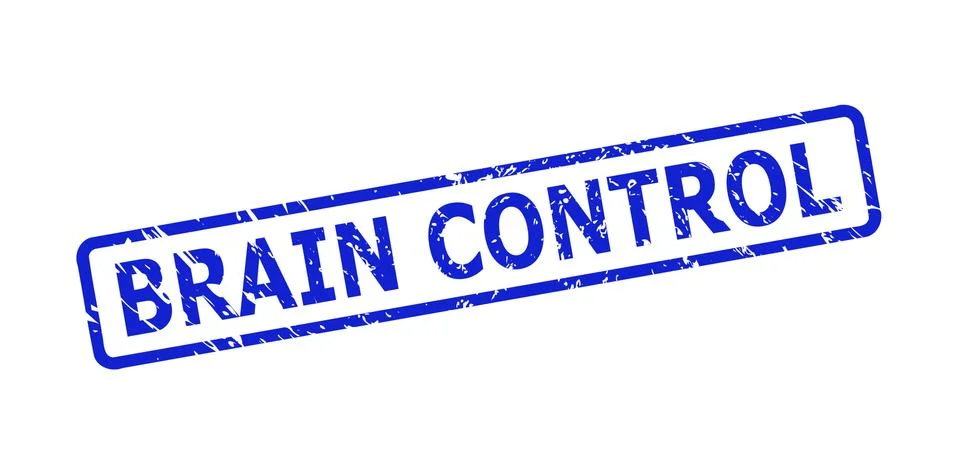 BRAIN CONTROL Stamp Seal with Corroded Surface and Rounded Rectangle Frame Stock Illustration