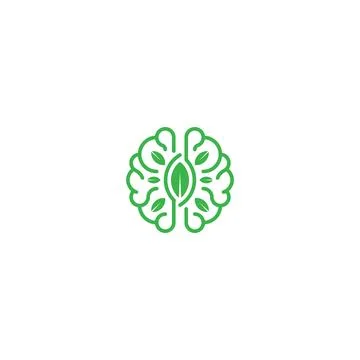 Brain with core leaf, think green, nature brain life. Vector logo icon templa Stock Illustration