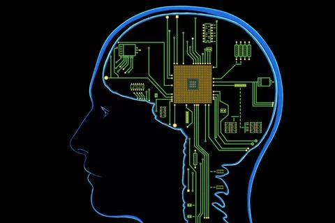 Brain with CPU microchips Stock Photos