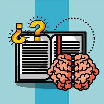 Brain creative idea book learn knowledge questions Stock Illustration