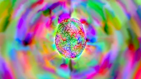 Brain creativity with gushing color as passion imagination, or emotions 4K Loop Stock Footage 129491908