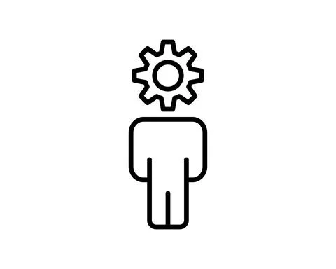 Brain creativity line icon. Head with gears. SEO engine optimization. Creativ Illustrazione stock
