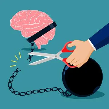 The brain is cut off from the fetters. Liberating thoughts. debt concept vect Stock Illustration