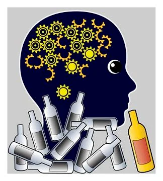 Brain Damage through Alcohol Stock Illustration