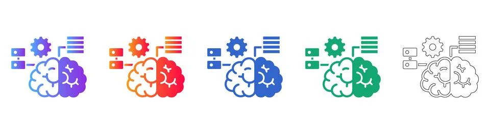 Brain Data Network Integration Icons Illustrazione stock