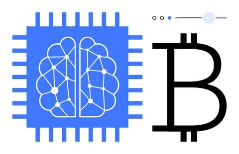 Brain diagram within a microchip connected by neural network lines. Adjacent  스톡 일러스트