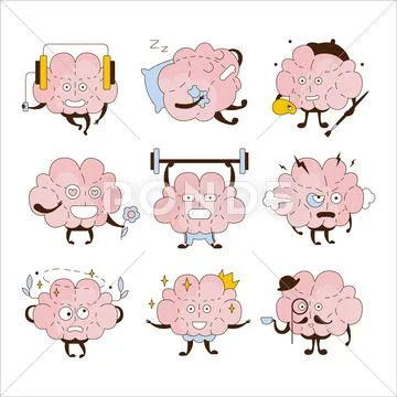 Brain Different Activities And Emoticons Icon Set Stock Illustration