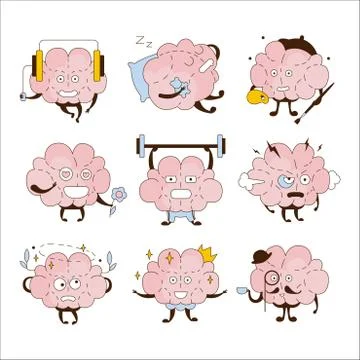 Brain Different Activities And Emoticons Icon Set Illustrazione stock