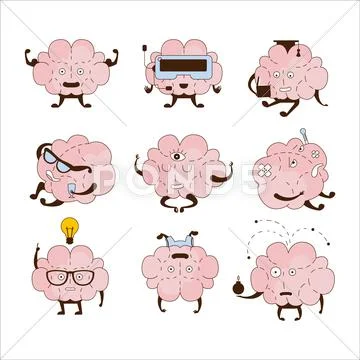 Brain Different Activities And Emotions Icon Set Stock Illustration