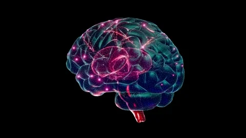 Brain digital and electric current or thunder moves, Animation Seamless loop. Stock Footage 302932949