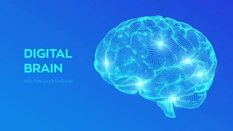 Brain. Digital brain. 3D Science and Technology concept. Neural network. IQ t Stock Illustration