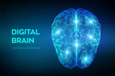 Brain. Digital brain. 3D Science and Technology concept. Neural network. IQ Stock Illustration