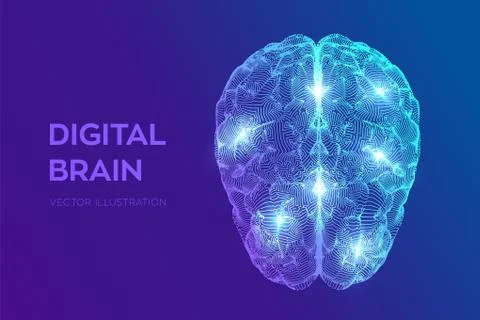 Brain. Digital brain. 3D Science and Technology concept. Neural network. IQ t Stock Illustration