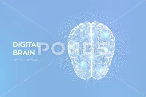 Brain. Digital brain with binary code. 3D Science and Technology ...