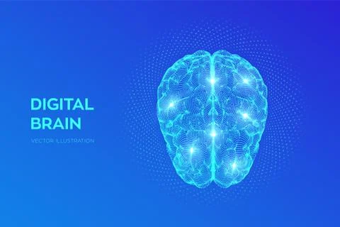 Brain. Digital brain with binary code. 3D Science and Technology concept. Neu 库存插图