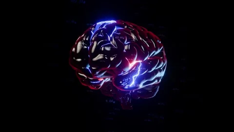 Brain digital with electric current moves and network of numbers. Video stock 302887936