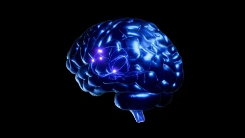 Brain digital with electric current moves and network of numbers. Video stock 302932913