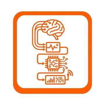 Brain digital signal processing line icon set orange box for interface desi.. 库存插图