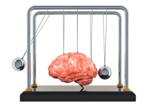 Brain disease or destruction, memory loss concept. Newton's cradle with brain Illustrazione stock