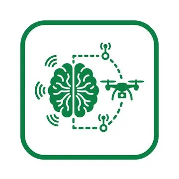 Brain drone connection icon green for mind control technology and remote op.. Stock Illustration
