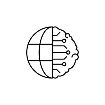 Brain Earth globe icon. Simple line, outline vector of artificial Intelligence Stock Illustration