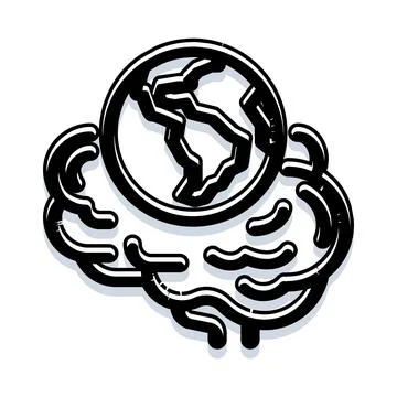 Brain with earth icon global thinking concept 스톡 일러스트