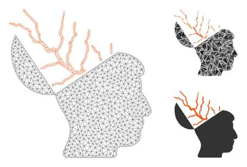 Brain Electricity Vector Mesh Network Model and Triangle Mosaic Icon Stock Illustration