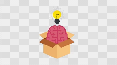 Brain Emerging from Box with Bright Idea Light Bulb Creative Thinking Concept Stock Footage 339781626