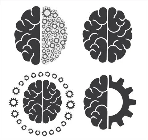 Brain engineering icons vector illustration black linear on white background Stock Illustration