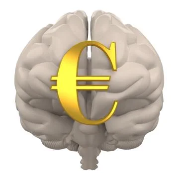 Brain with euro symbol 3d rendering Stock Illustration