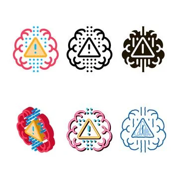 Brain exclamation mark icon vector outline types 스톡 일러스트