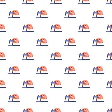 Brain exercising on treadmill seamless pattern for mental health 스톡 일러스트