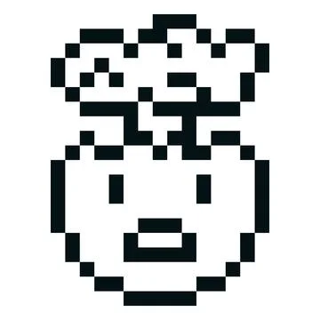 Brain explosion emoji emoticon pixel art, vector black outline stress face head Stock Illustration