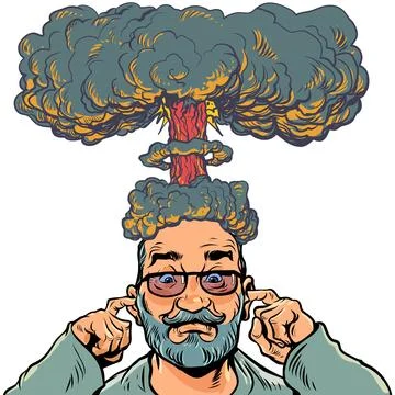 Brain explosion. A strong load on the thoughts of a person. A man with a beard Stock Illustration