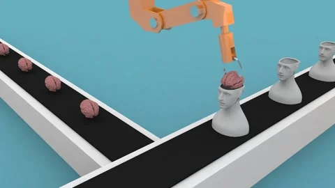 Brain factory concept animation or idealization concept or maybe cyborg making Stock Footage 145374526
