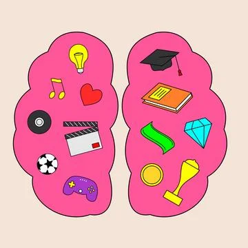 Brain is filled with various objects Stock Illustration