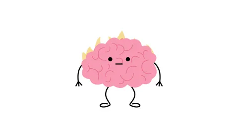 Brain with fire animated on white background. Burnout on stress, cute character Stock Footage 294719071