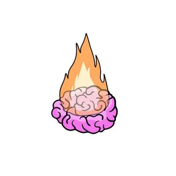 Brain on fire. Concept of burnout at work, fatigue and stress. Emotional prob Stock Illustration