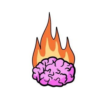 Brain on fire. Concept of burnout at work, fatigue and stress. Emotional prob Stock Illustration