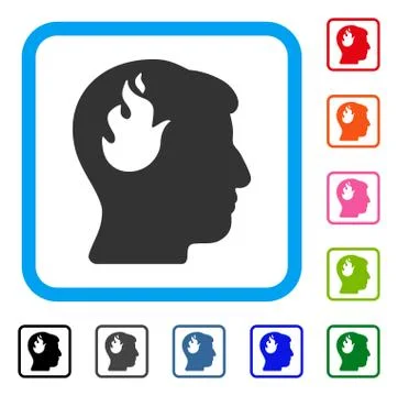 Brain Fire Framed Icon Stock Illustration